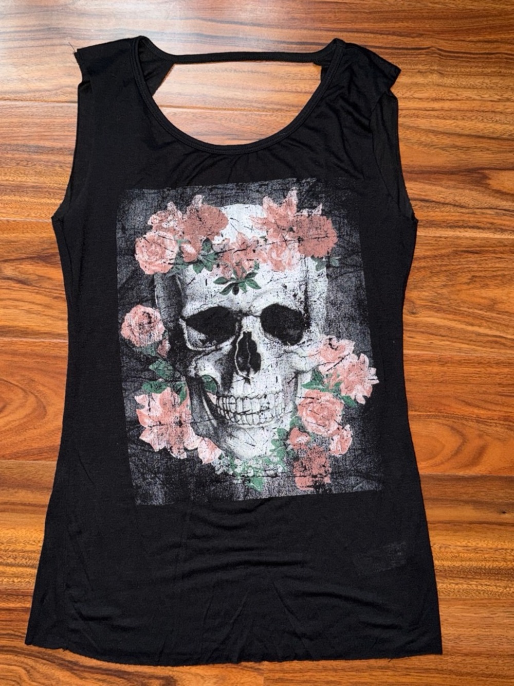 Project Social T Black Tank with Pink Floral Skull Graphic